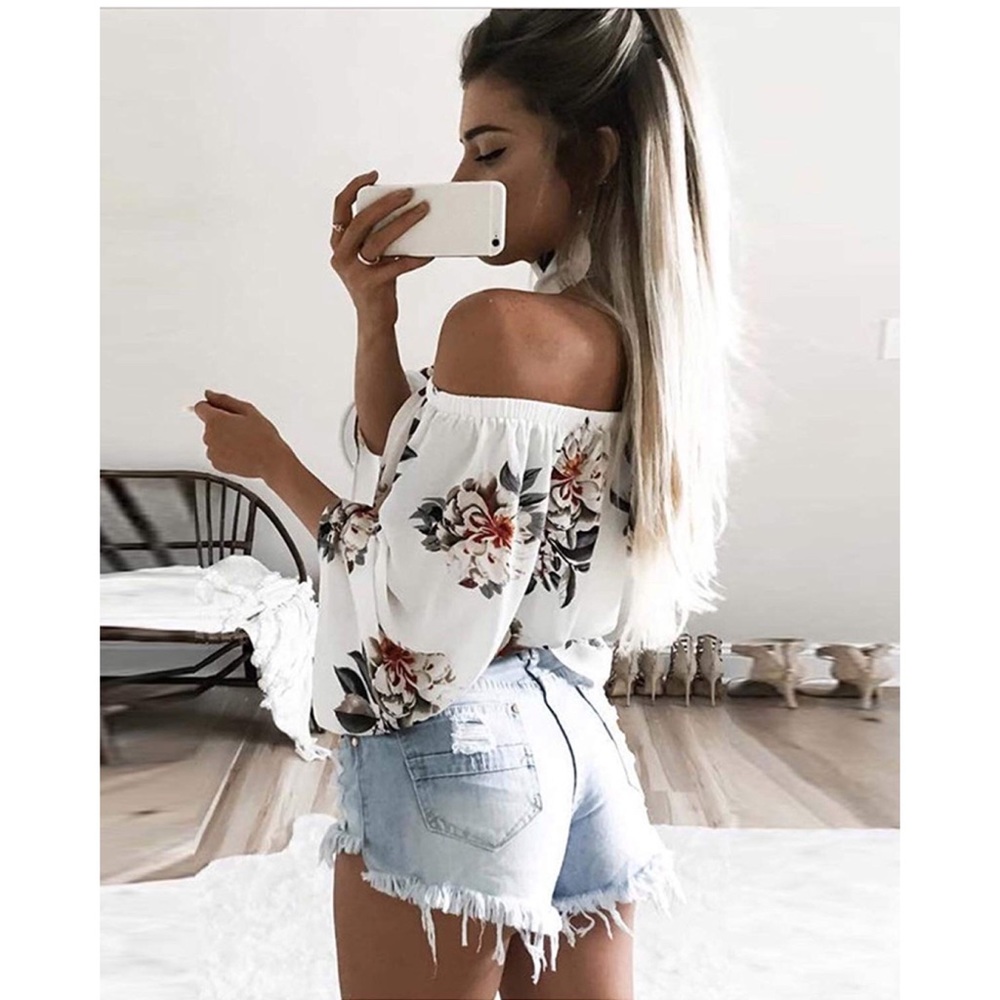 Women's Fashion Off The Shoulder Sexy floral top